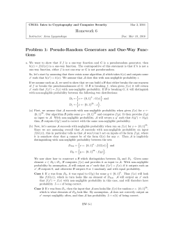 Homework 6 Problem 1: Pseudo-Random Generators and One