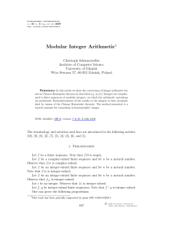 Modular Integer Arithmetic1