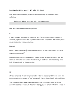 intutive definitions NP NPC P etc