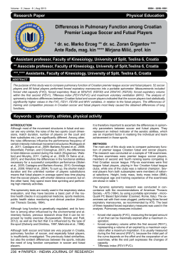 Differences in Pulmonary Function among Croatian Premier League