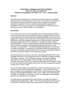 STRATEGIC PLANNING AS ACTION LEARNING