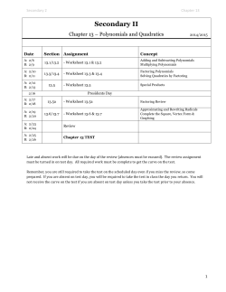Secondary 2 Chapter 13 Secondary II Chapter 13 &ndash; Polynomials