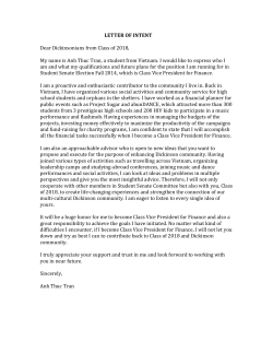 LETTER OF INTENT Dear Dickinsonians from Class of 2018, My