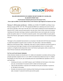 MILLERCOORS REPORTS 2015 UNDERLYING NET INCOME OF
