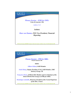 Plenary Session &ndash; IFRS for SMEs Hans van Damme, FEE Vice