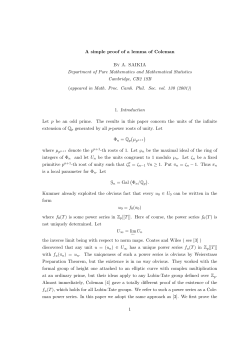 A simple proof of a lemma of Coleman By A. SAIKIA Department of