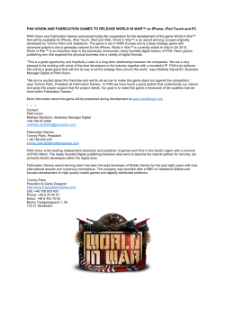 PAN VISION AND FABRICATION GAMES TO RELEASE WORLD IN