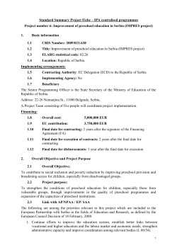 Standard Summary Project Fiche &ndash; IPA centralised programmes