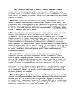 Lady Vipers Lacrosse - Code of Conduct &ndash; Athletes, Coaches