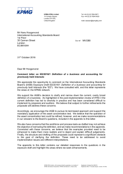 KPMG comment letter on ED 2016 1 Definition of a business