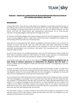 TEAM SKY &ndash; POINTS OF CLARIFICATION ON UKAD