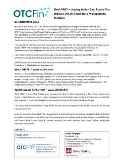 21 September 2015 IDeA FIMIT &ndash; Leading Italian Real Estate Firm