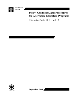 Policy, Guidelines, and Procedures for Alternative Education Programs