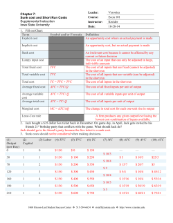 Sunk Costs and Short Run Costs KEY