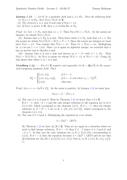 Quadratic Number Fields &ndash; Lecture 2 &ndash; 05/08/17 Tommy Hofmann