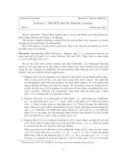 Lecture 1: The IVT and the Itinerary Lemma