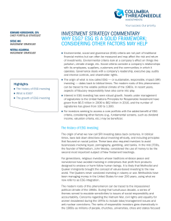INVESTMENT STRATEGY COMMENTARY WHY ESG? ESG IS A