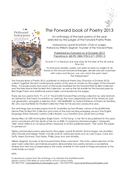 The Forward book of Poetry 2013 to be published 4 October