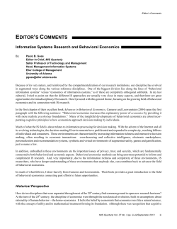 Editor`s Comments: Information Systems Research