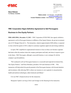 FMC Corporation Signs Definitive Agreement to Sell