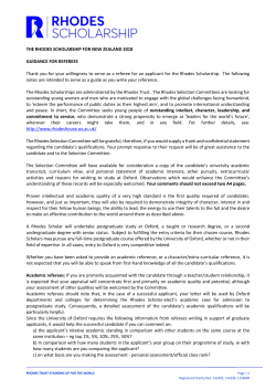 THE RHODES SCHOLARSHIP FOR NEW ZEALAND 2018