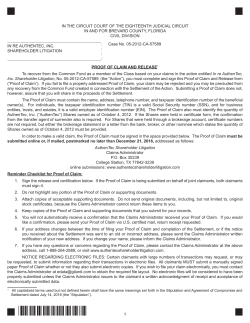 Proof of Claim - AuthenTec, Inc. Shareholder Litigation