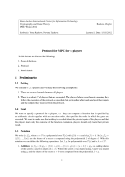 Protocol for MPC for n players 1 Preliminaries