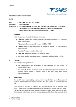 Draft IN - classification of risk policy and the once-off election
