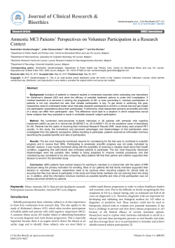 Amnestic MCI Patients` Perspectives on Volunteer Participation in a