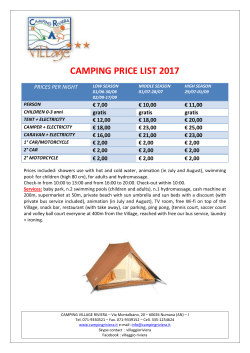 camping price list 2017 - Camping Riviera Village