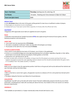 MSL Soccer Rules Start / End Dates Thursdays starting June 16