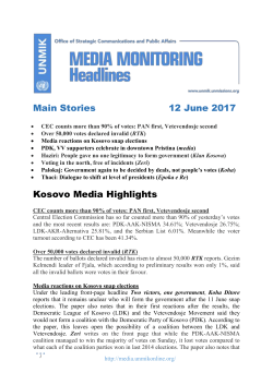 Headlines – 12.06.2017 - UNMIK Media Observer