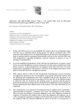 2844 - Jurisprudence - Court of Arbitration for Sport
