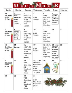 30 1 2 Shopping Games 3 4 5 10:00 Anglican Service 6 7 8 10:30 9