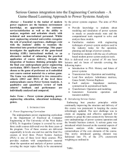 Serious Games integration into the Engineering Curriculum – A