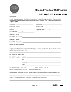 One and Two Year Old Program GETTING TO KNOW YOU