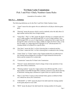 Tri-State Game Rules - Pick 3 and Pick 4
