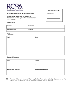 for office use only - The Royal College of Anaesthetists