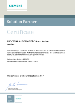 PROCESN&Aacute; AUTOMATIZ&Aacute;CIA a.s. Kosice
