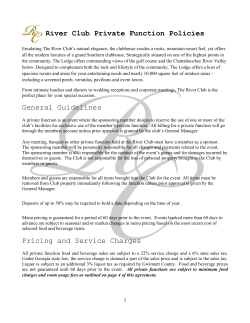River Club Private Function Policies General Guidelines Pricing and