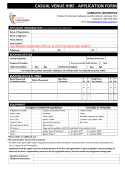 casual venue hire - application form karratha leisureplex