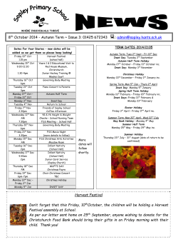 Newsletter 8th October 2014