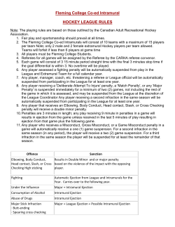 Fleming College Co-ed Intramural HOCKEY LEAGUE RULES