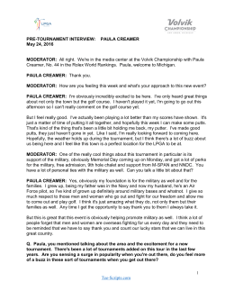 PAULA CREAMER May 24, 2016 MODERATOR