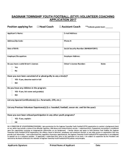 (STYF) VOLUNTEER COACHING APPLICATION 2017 Position