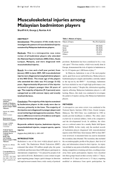 Musculoskeletal injuries among Malaysian badminton players