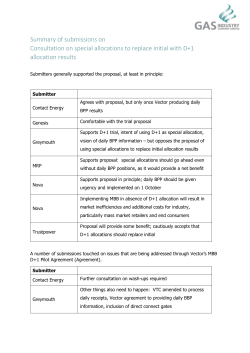 Summary of submissions on Consultation on special allocations to