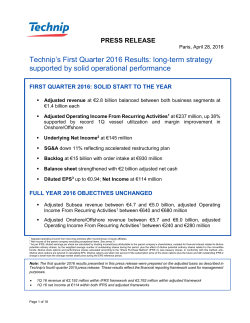 Technip`s First Quarter 2016 Results: long