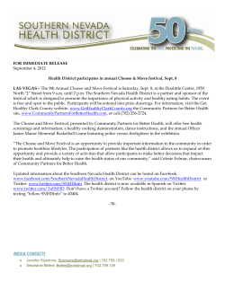 FOR IMMEDIATE RELEASE September 4, 2012 Health District