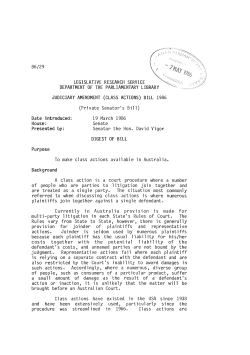 Judiciary Amendment (Class Actions) Bill 1986 (Bills Digest, no. 29